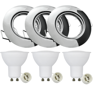 Sanico Goldlux OLIN 3xGU10 zestaw 3 opraw podtynkowych okrągłych ruchomych z żarówkami LED chrom IP20 - 306197