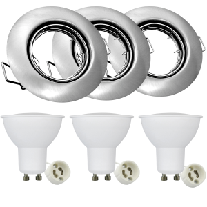 Sanico Goldlux OLIN 3xGU10 zestaw 3 opraw podtynkowych okrągłych ruchomych z żarówkami LED nikiel IP20 - 306203